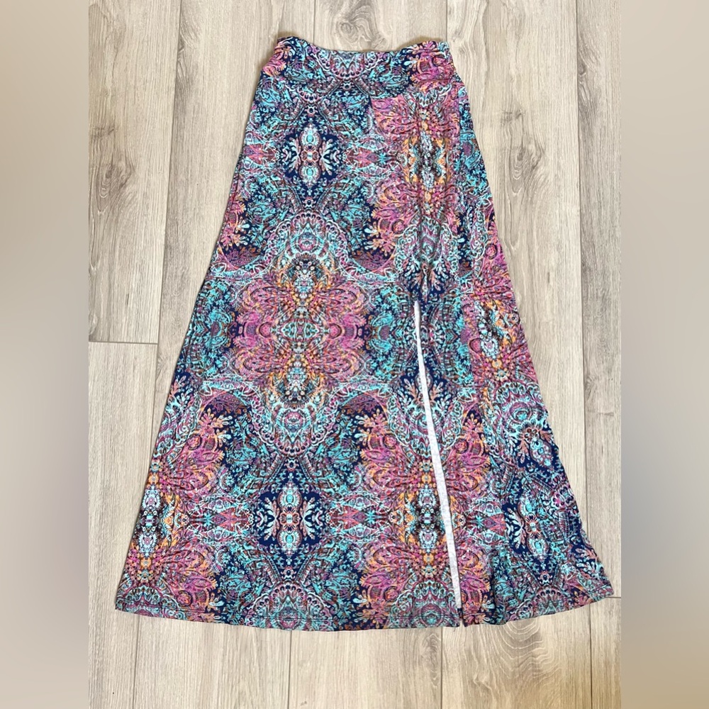 Cynthia Rowley Blue and Pink Asymmetrical A-Line Maxi Skirt